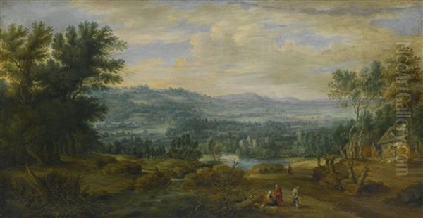 Extensive Landscape With Figures Oil Painting by Lucas Van Uden