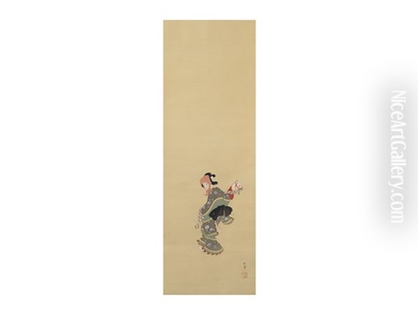 Harukoma Oil Painting by Shoen Uemura