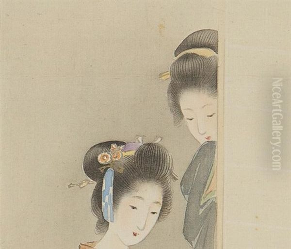 Peony And Sisters Oil Painting by Shoen Uemura