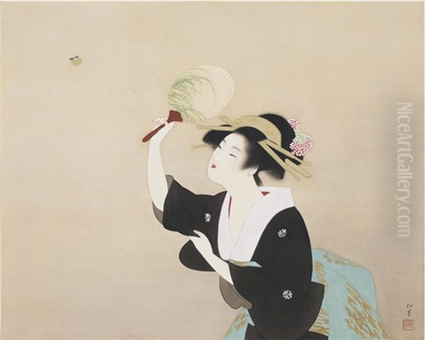 Firefly Hunting Oil Painting by Shoen Uemura