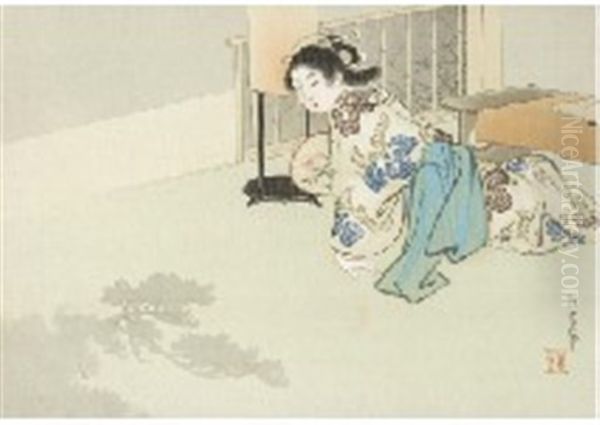 Moon Shadow And Beauty Oil Painting by Shoen Uemura