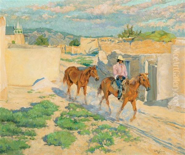 Riding Through Isleta Oil Painting by Walter Ufer