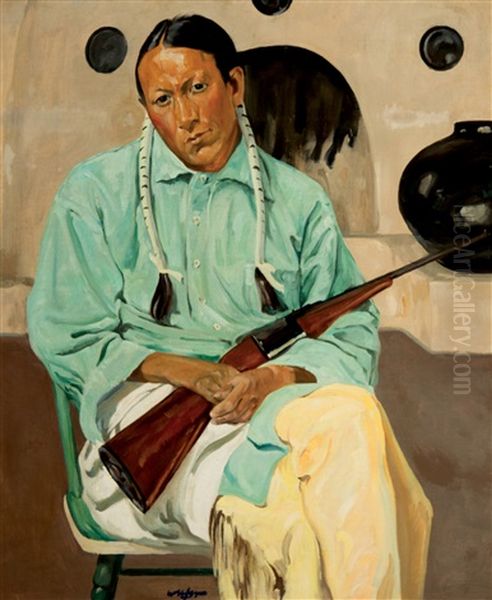 Frank Archuleta,taos Indian With Rifle Oil Painting by Walter Ufer