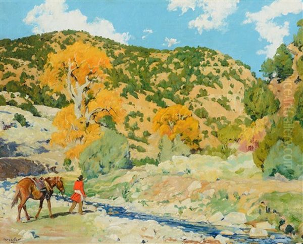 Water - Crossing The Creek Oil Painting by Walter Ufer