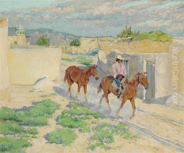 Riding Through Isleta Oil Painting by Walter Ufer