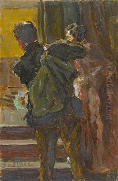 Ruckenansicht Eines Mannes Mit Rucksack Oil Painting by Fritz von Uhde