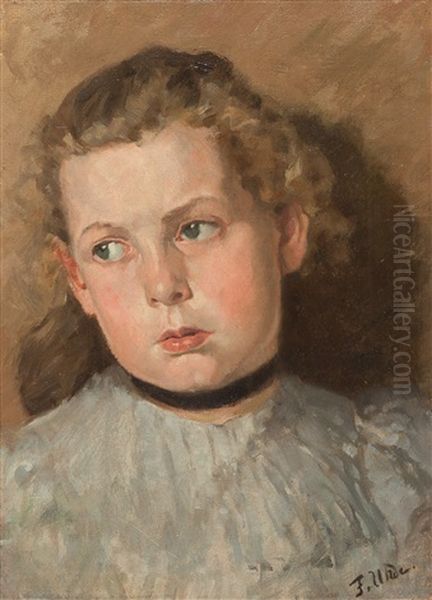 Bildnis Eines Madchens Mit Schwarzem Halsband Oil Painting by Fritz von Uhde