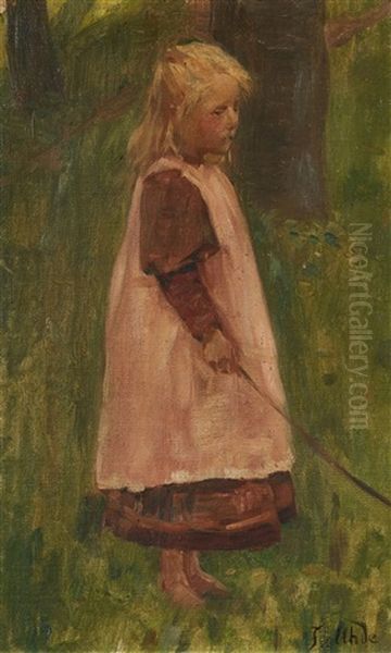 Little Girl With Trees Oil Painting by Fritz von Uhde