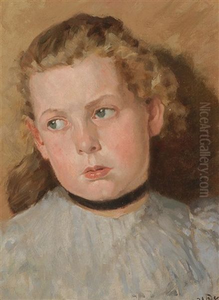 Portrait Of A Girl With Black Choker Oil Painting by Fritz von Uhde