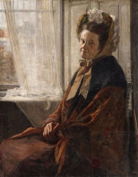 An Old Woman At The Window Oil Painting by Fritz von Uhde