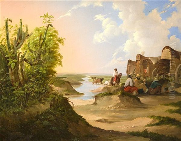 Rastende Viehhirten Mit Planwagen Oil Painting by Carl Wilhelm Uhl