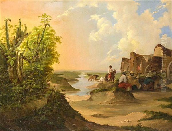 Rastende Viehhirten Mit Planwagen Oil Painting by Carl Wilhelm Uhl