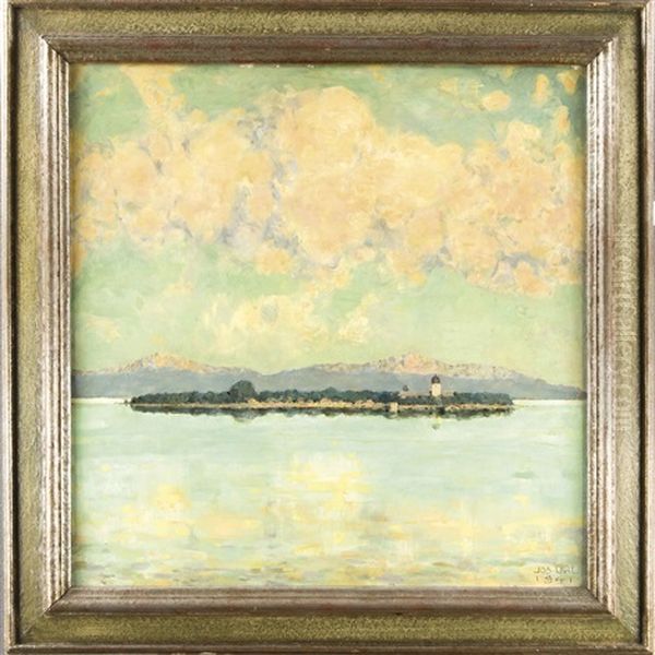 Sommerlicher Blick Uber Den Chiemsee Auf Die Fraueninsel Oil Painting by Joseph Uhl