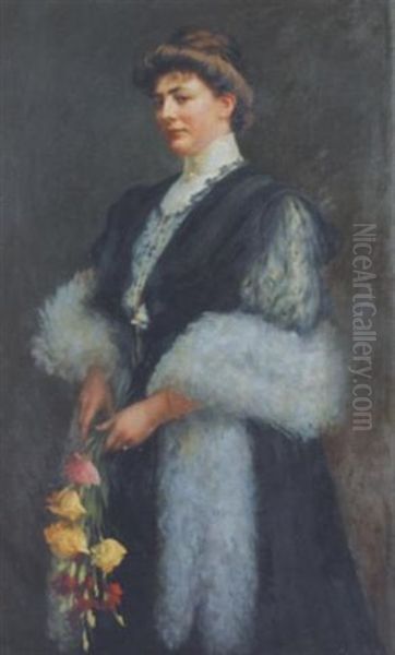 Eine Vornehmer Dame Mit Federboa Und Blumenstraus Oil Painting by Louis Uhl