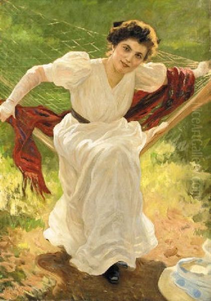 Lounging In The Hammock Oil Painting by Louis Uhl