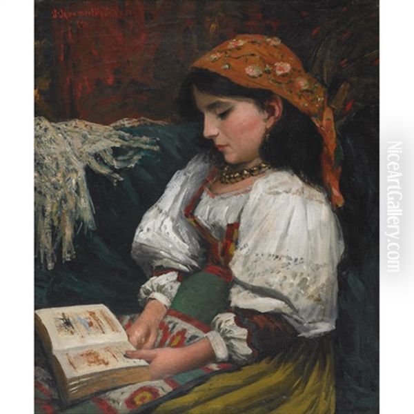 Young Gypsy Reading Oil Painting by Silas Jerome Uhl