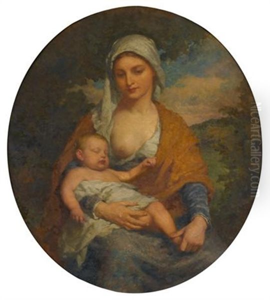 Mother And Child Oil Painting by Albert Bernard Uhle