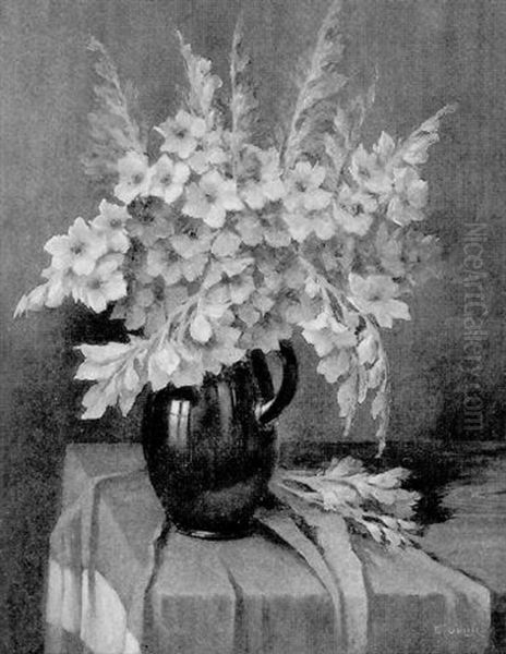 Vase Mit Gladiolen Oil Painting by Eduard Uhlik