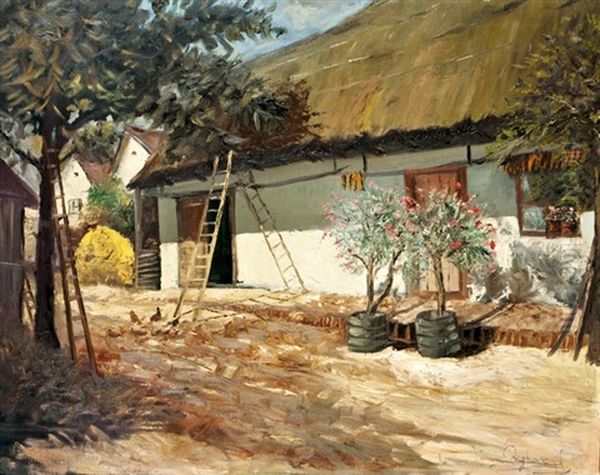 Leanderes Udvaron Oil Painting by Ferenc (Franz) Ujhazy