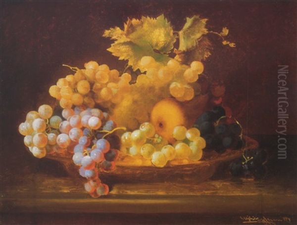 Szolos Csendelet (still-life Of Grapes) Oil Painting by Ferenc (Franz) Ujhazy