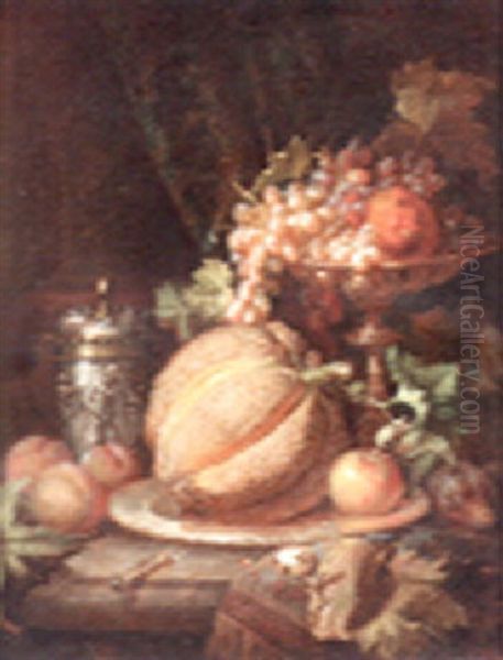 Still Life With Fruit And A Silver Urn Oil Painting by Ferenc (Franz) Ujhazy