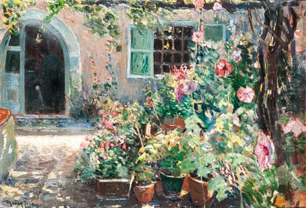 Flowery Courtyard by Ignac Ujvary