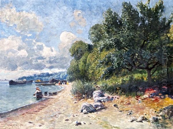 Balatonpart Oil Painting by Ignac Ujvary