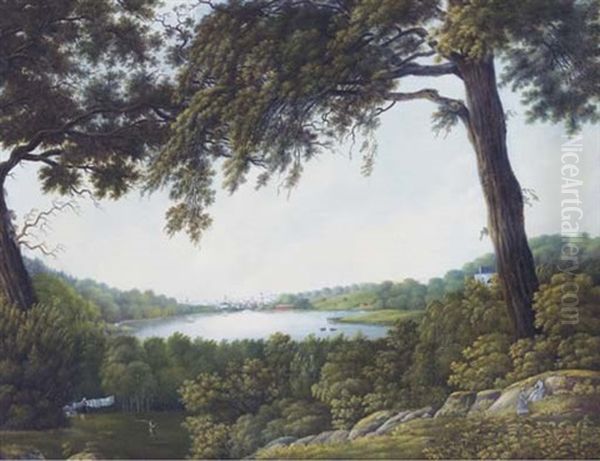 A Wooded Landscape With A Lake Beyond Oil Painting by Carl Gustav Ulfsparre