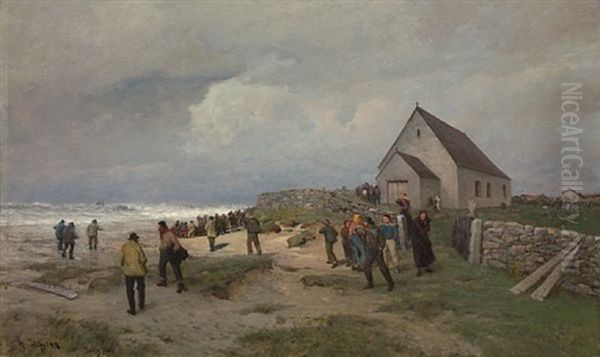 Stranding Pa Jaeren Oil Painting by Nicolai Martin Ulfsten