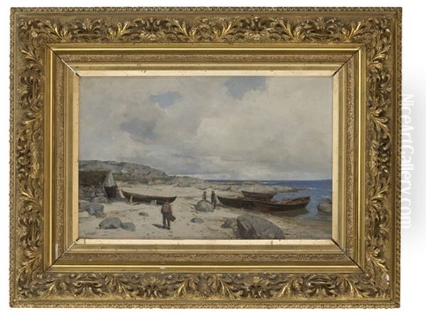 Fiskere Pa Jaeren Oil Painting by Nicolai Martin Ulfsten