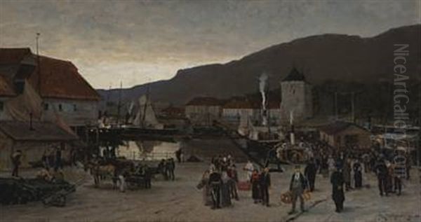 Fra Dampskipsbryggen, Bergen Oil Painting by Nicolai Martin Ulfsten