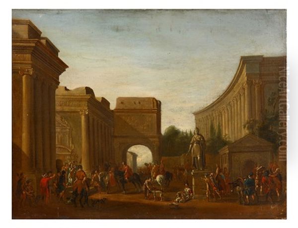 Architectural Capriccio With Figures Oil Painting by Jacob Van Der Ulft