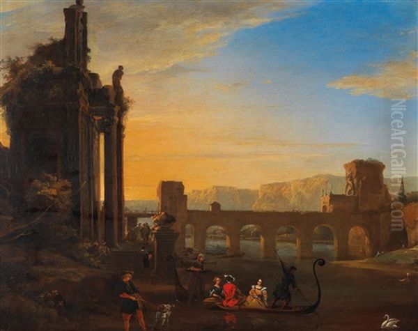 Sunset Over The Tiber Oil Painting by Jacob Van Der Ulft