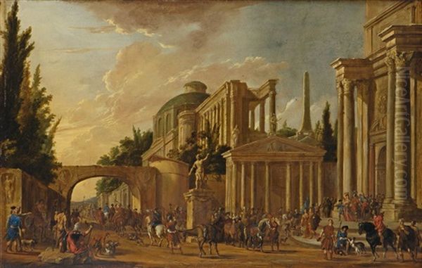 Vielfigurige Szene Vor Romischem Architekturcapriccio Oil Painting by Jacob Van Der Ulft