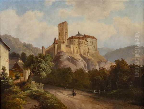 View Of Karlstejn Oil Painting by Hugo Ullik