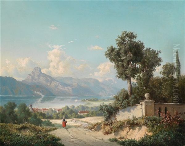 Blick Auf Gmunden Im Hintergrund Schlos Ort Oil Painting by Hugo Ullik