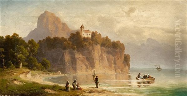 Traunsee Mit Blick Auf Die Johannesbergkapelle Oil Painting by Hugo Ullik