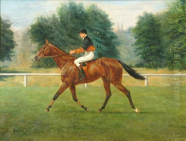 Racehorse Withjockey Up Oil Painting by F. Bressin