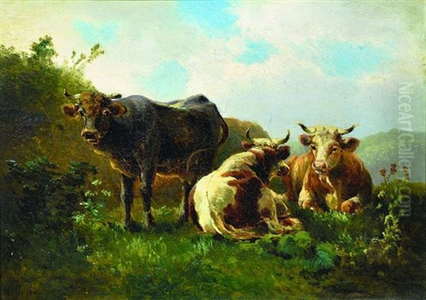 Cows On Pasture Oil Painting by Hugo Ullik