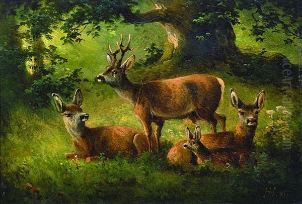 Roe Deer In The Woods Oil Painting by Hugo Ullik