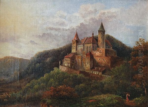 Hrad Krivoklat Oil Painting by Hugo Ullik