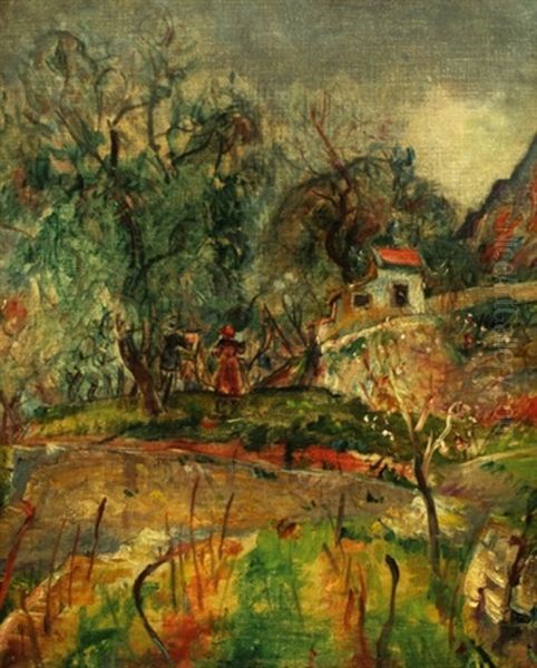 Figures In A Landscape Oil Painting by Eugene Paul Ullman