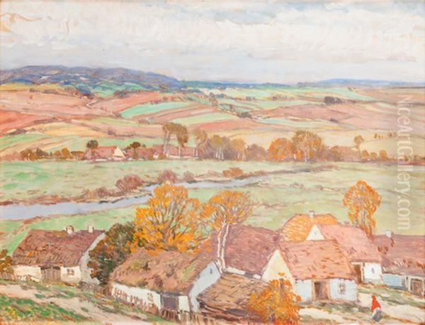 Landscape With The Village Oil Painting by Josef Ullmann