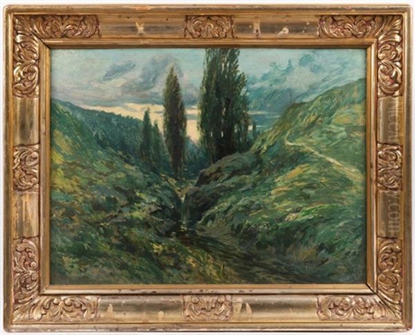 Valley With Poplars Oil Painting by Josef Ullmann