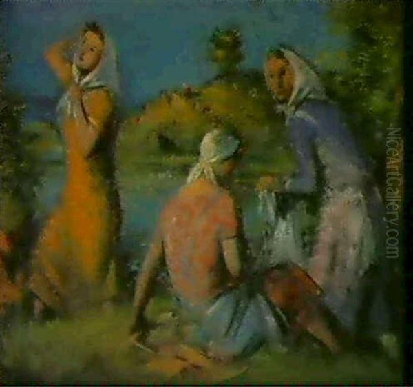 Die Wascherinnen Oil Painting by Bohumil Ullrych