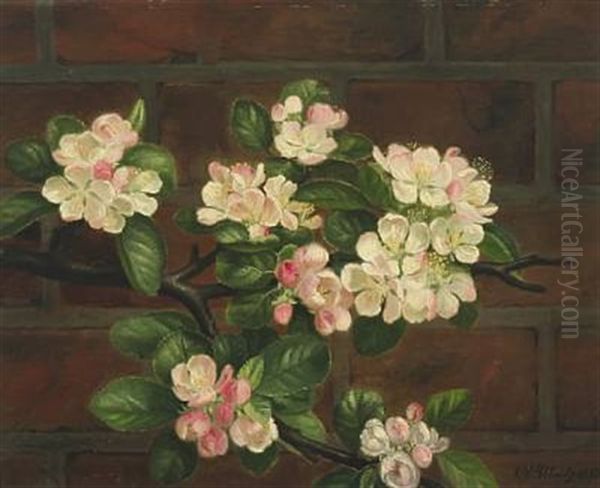 Apple Branch In Front Of Wall Oil Painting by E.C. (Emil C.) Ulnitz