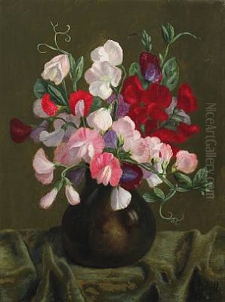 Still Life With Lathyrus In A Vase Oil Painting by E.C. (Emil C.) Ulnitz