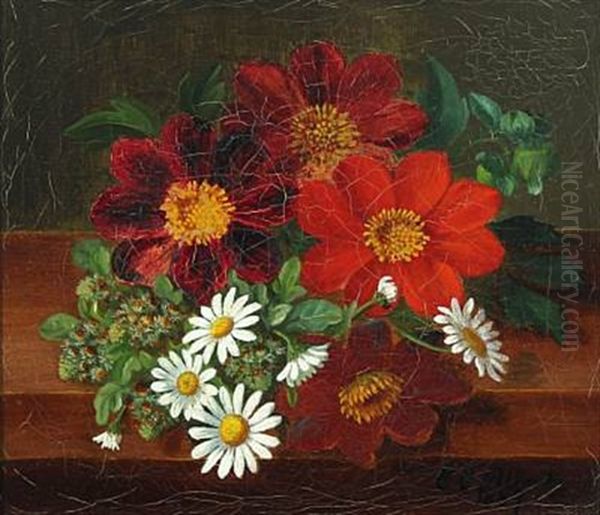 Flower Bouquet On A Stone Frame Oil Painting by E.C. (Emil C.) Ulnitz