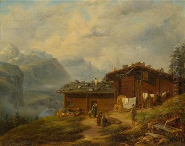 Swiss Alpine Idyll Oil Painting by Johann Jakob Ulrich