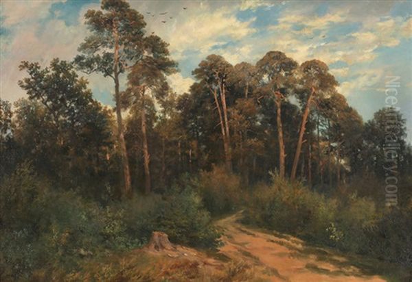 Waldrand Mit Weg (irchel) Oil Painting by Johann Jakob Ulrich